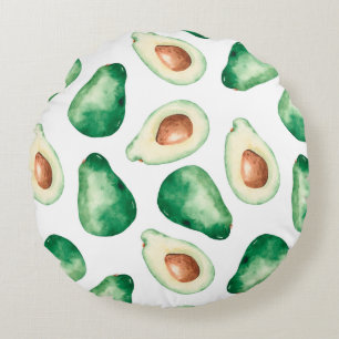 Watercolor Avocado Pattern Rundes Kissen