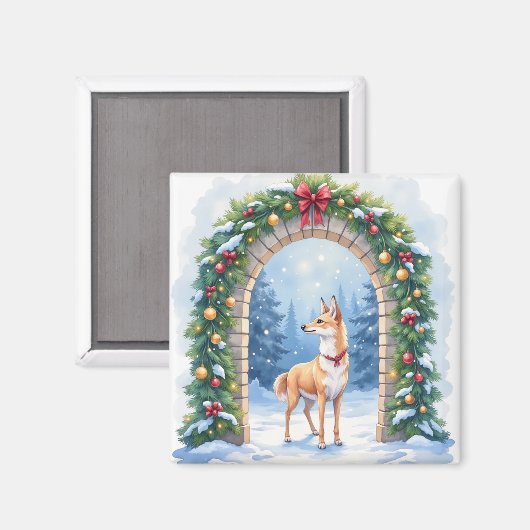Watercolor Azawakh Snowy Stone Arch Christmas Magnet (Vorderseite/Rückseite)