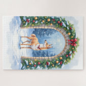 Watercolor Azawakh Snowy Stone Arch Christmas Puzzle (Horizontal)