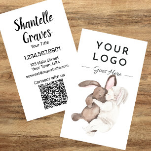 Watercolor Baby and Bunny QR Code Vertikal Visitenkarte