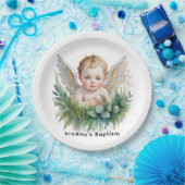 Watercolor Baby Angel with Greenery Baptism Pappteller (Party)