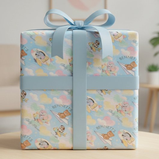 Watercolor Baby Animals Flying Wrapping Paper Geschenkpapier