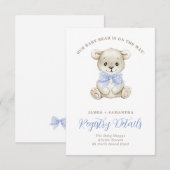 Watercolor Baby Bear Blue Bow Geschenkregister Ankündigung (Vorne/Hinten)