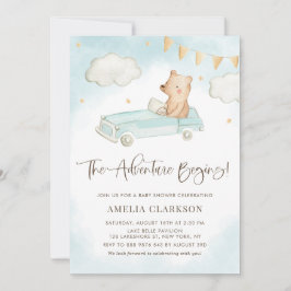 Watercolor Baby Bear Vintage Auto Blue Baby Dusche Einladung