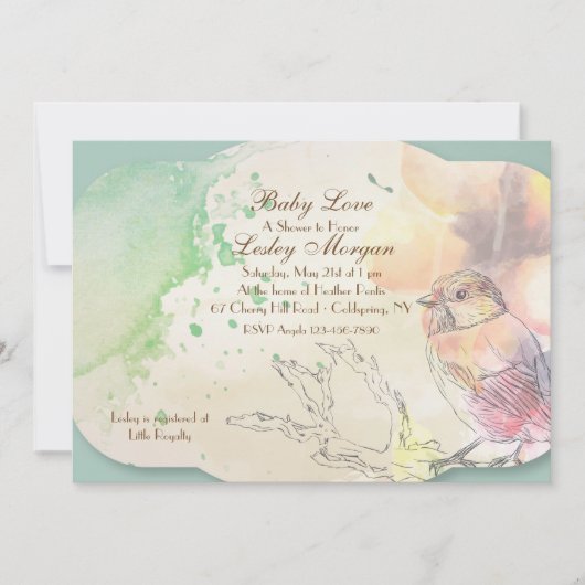 Watercolor Baby Bird Baby Dusche Einladung (Vorderseite)