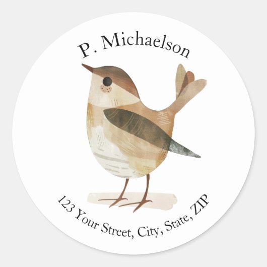 Watercolor Baby Bird Round Address Label Runder Aufkleber (Vorderseite)