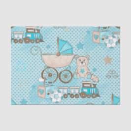 WATERCOLOR BABY BLUE TEDDY BEAR CARS BLOCKS SEIDENPAPIER