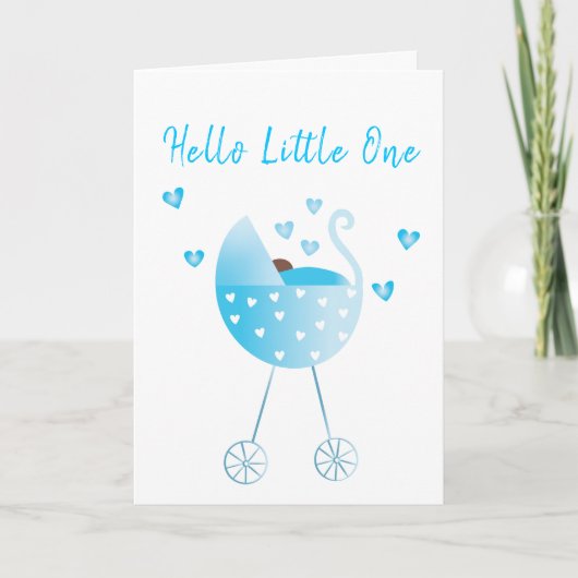 Watercolor Baby Boy Carriage Glückwünsche Blau Karte (Vorderseite)