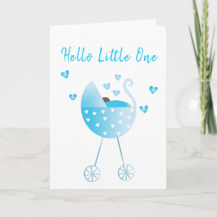 Watercolor Baby Boy Carriage Glückwünsche Blau Karte