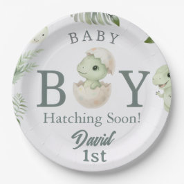 Watercolor Baby Boy Dinosaur 1st Birthday & Baby S Pappteller