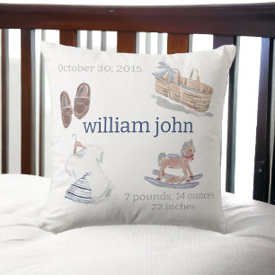 Watercolor Baby Boy Kinderzimmer Birth Stats Keepa Kissen