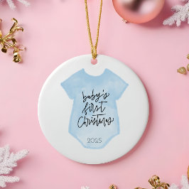 Watercolor Baby Boy's First Christmas Ornament