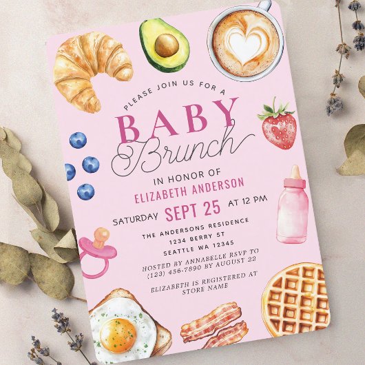 Watercolor Baby Brunch Girl Babydusche Einladung