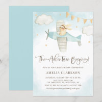 Watercolor Baby Bunny Airplane Blue Baby Dusche
