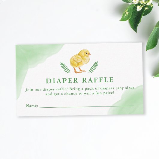 Watercolor Baby Chick With Green Diaper Raffle Begleitkarte