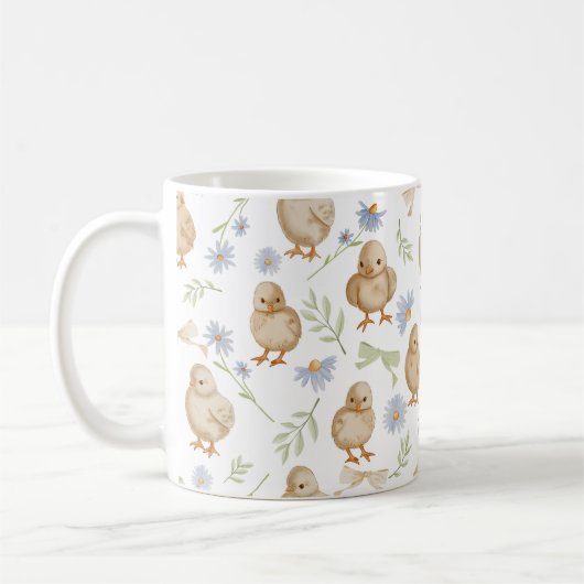 Watercolor Baby Chicks Blumenmuster Kaffeetasse (Links)