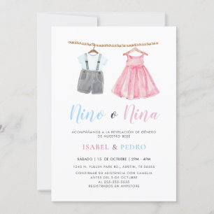 Watercolor Baby Clothes Spanisch Gender Reveal Einladung