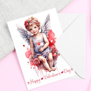 Watercolor baby Cupid Happy Valentines Day Feiertagskarte