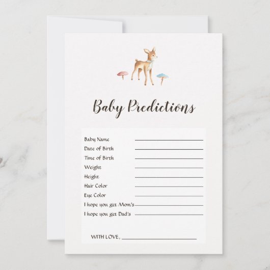 Watercolor Baby Deer Baby Shower Predictions Game (Vorderseite)