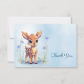 Watercolor Baby Deer Blue Flowers Danke Karte (Vorderseite)