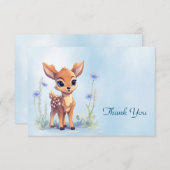 Watercolor Baby Deer Blue Flowers Danke Karte (Vorne/Hinten)