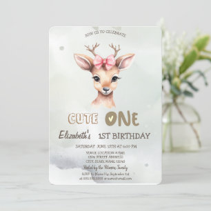 Watercolor Baby Deer Bow Green Einladung