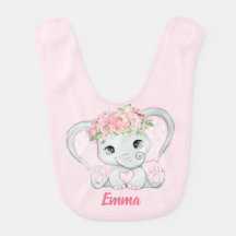 Watercolor Baby Elephant Pink Floral Girl