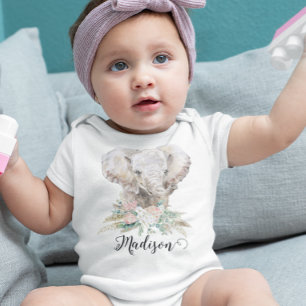 Watercolor Baby Elephant Tropical Boho Strampler