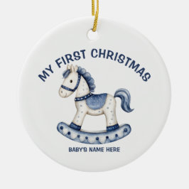 Watercolor Baby First Christmas Photo Keramik Ornament