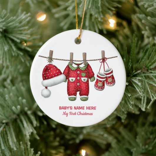 Watercolor Baby First Christmas Photo Keramik Ornament (Baum)