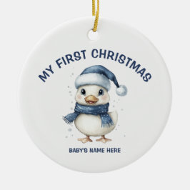 Watercolor Baby First Christmas Photo Keramik Ornament