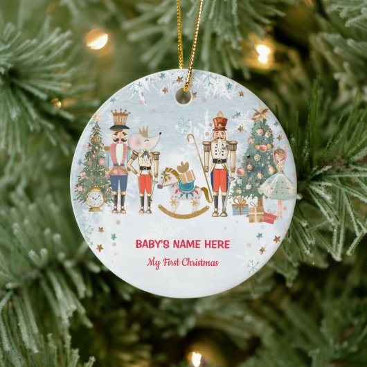 Watercolor Baby First Christmas Photo Keramik Ornament (Baum)