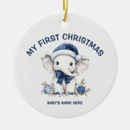 Watercolor Baby First Christmas Photo Keramik Ornament