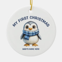 Watercolor Baby First Christmas Photo Keramik Ornament