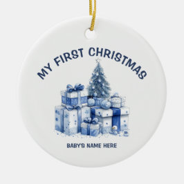Watercolor Baby First Christmas Photo Keramik Ornament