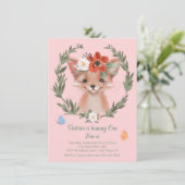 Watercolor Baby Fox Wreath Birthday Party Einladung (Stehend Vorderseite)