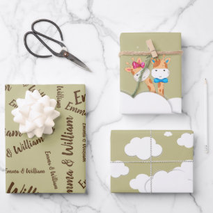 Watercolor Baby Giraffe, Safari Zwillinge zum Gebu Geschenkpapier Set