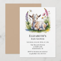 Watercolor Baby Goat with Wildflowers Baby Shower