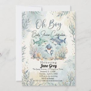 Watercolor Baby-Hai unter dem Meer Baby-Shower  Einladung
