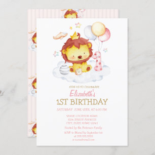 Watercolor Baby Lion Striping Birthday Einladung