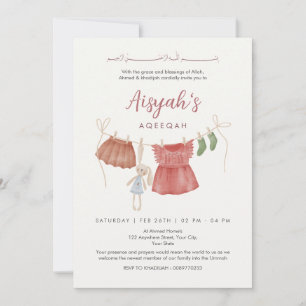 Watercolor-Baby-Mädchen-Wäscheleine Aqeeqah Einladung