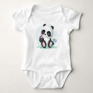 Watercolor Baby Panda Bear Baby Strampler