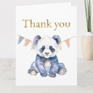 Watercolor Baby Panda mit bunte Flaggen Danke Karte