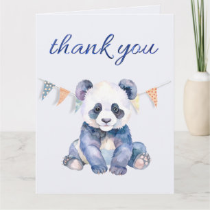 Watercolor Baby Panda mit bunte Flaggen Danke Karte