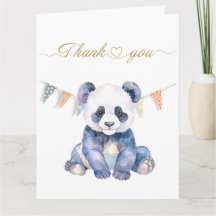 Watercolor Baby Panda mit bunte Flaggen Danke