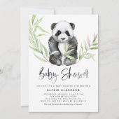 Watercolor Baby Panda mit Grüne Babydusche Einladung (Vorderseite)
