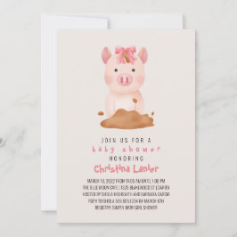 Watercolor Baby Pig Niedlich Whimsical Baby Girl Einladung