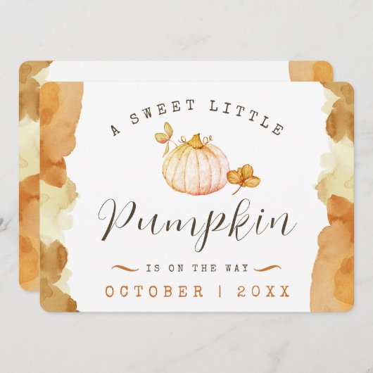 Watercolor Baby Pumpkin Pregnancy Ankündigung (Vorne/Hinten)