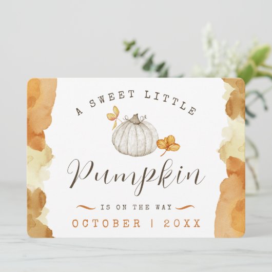 Watercolor Baby Pumpkin Pregnancy Ankündigung (Stehend Vorderseite)