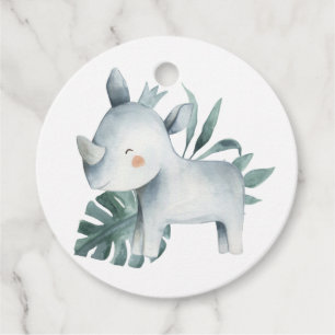 Watercolor Baby Rhinoceros Prince Jungle Birthday Geschenkanhänger